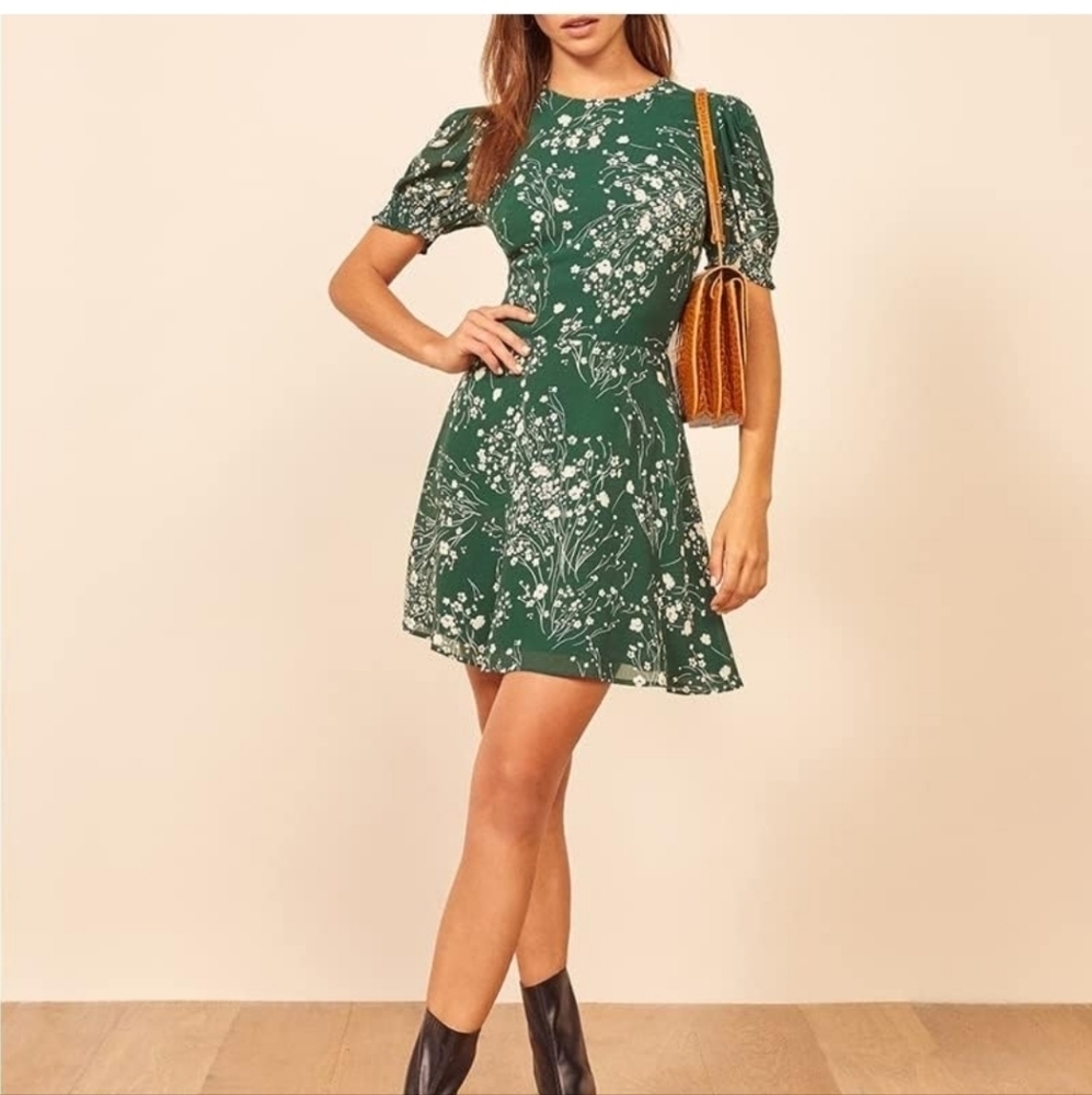 Greylin Green Ruffled Puff Sleeve Mini Dress